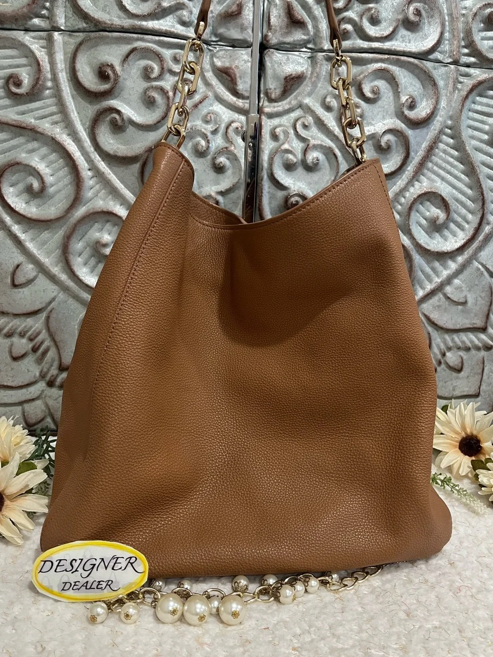 TORY BURCH Britten Large Chain Hobo Brown EUC!